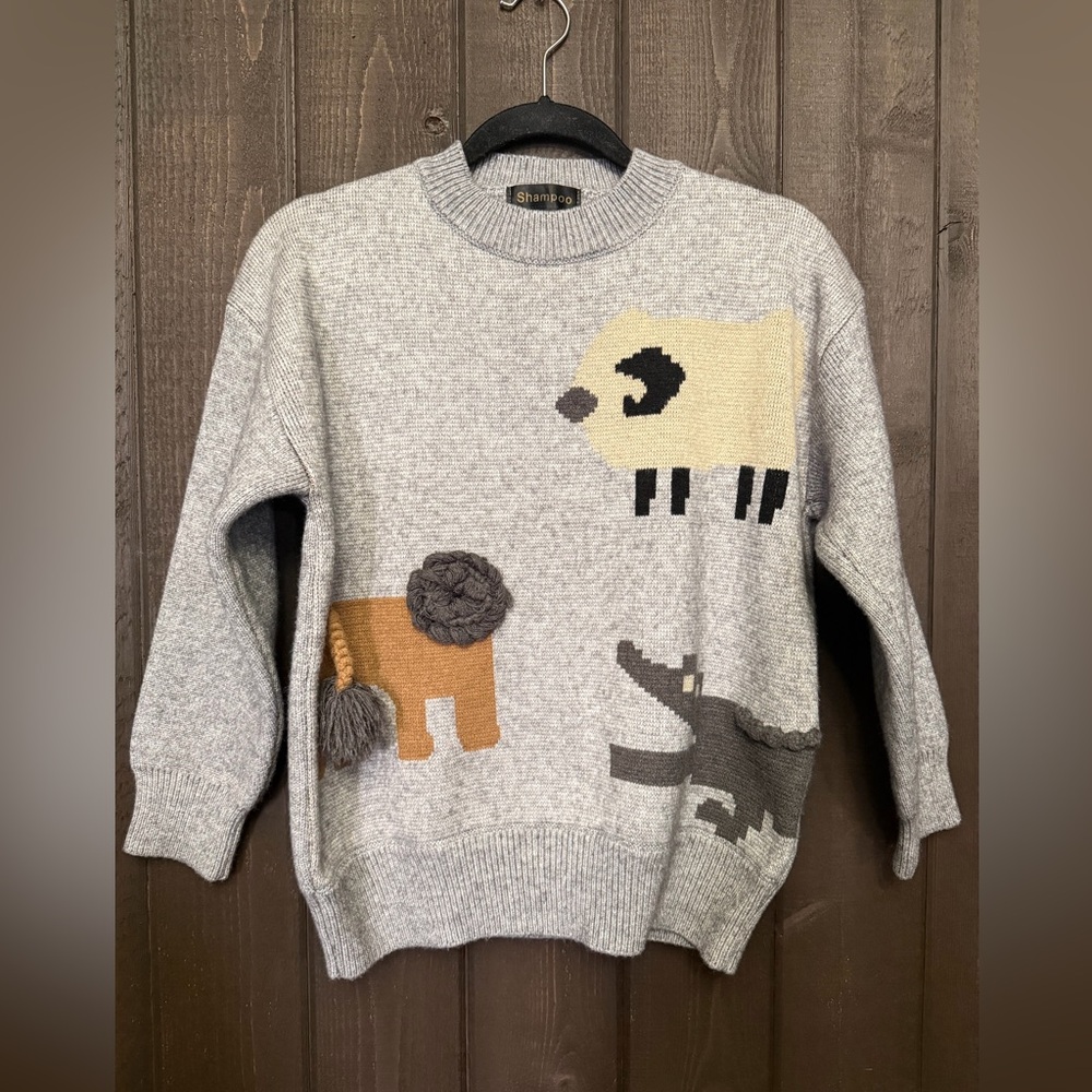 Shampoo Women Sweater Wool Cashmere Blend Soft S/M NWOT Gray Lamb Lion Alligator